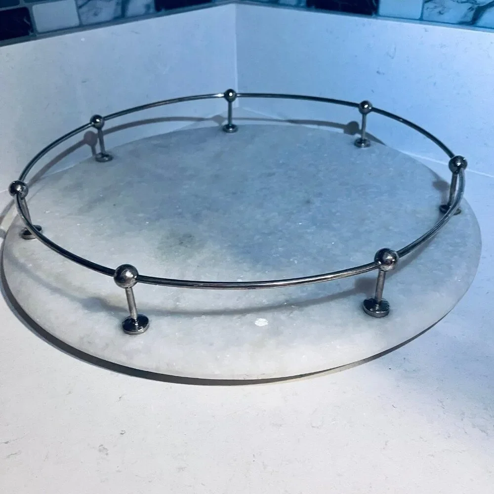 Pottery‎ Barn “Lazy Susan” Turntable Tray 18” Carrara Marble Cake Cheese Server
